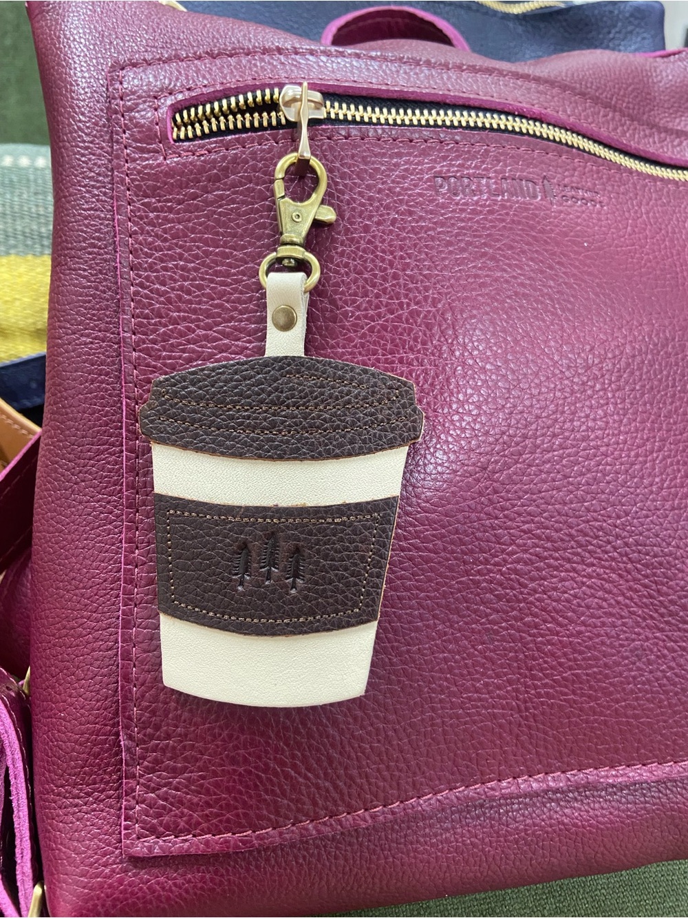 Portland Leather Coffee Cup Bag Charm - NEW